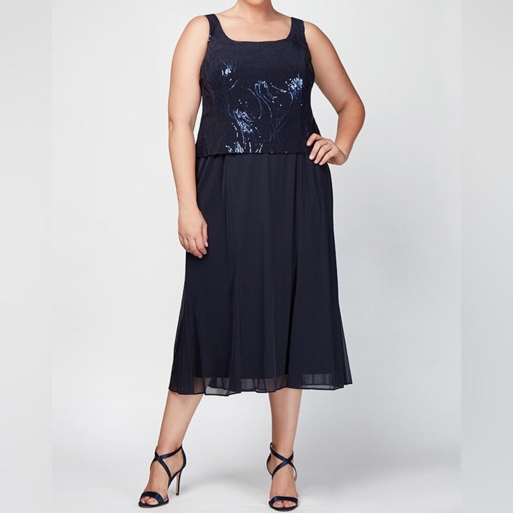 Alex Evenings Women’s Tea-Length Firework Sequin Jacket Dress Navy Sz 8